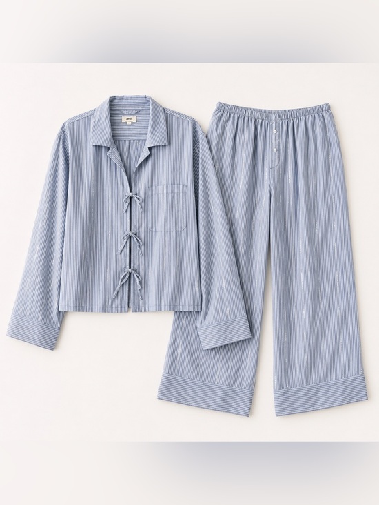 aerie Other - Aerie Off-Duty Poplin Tie Front Pajama Set Blue Stripe L Top M Bottom
